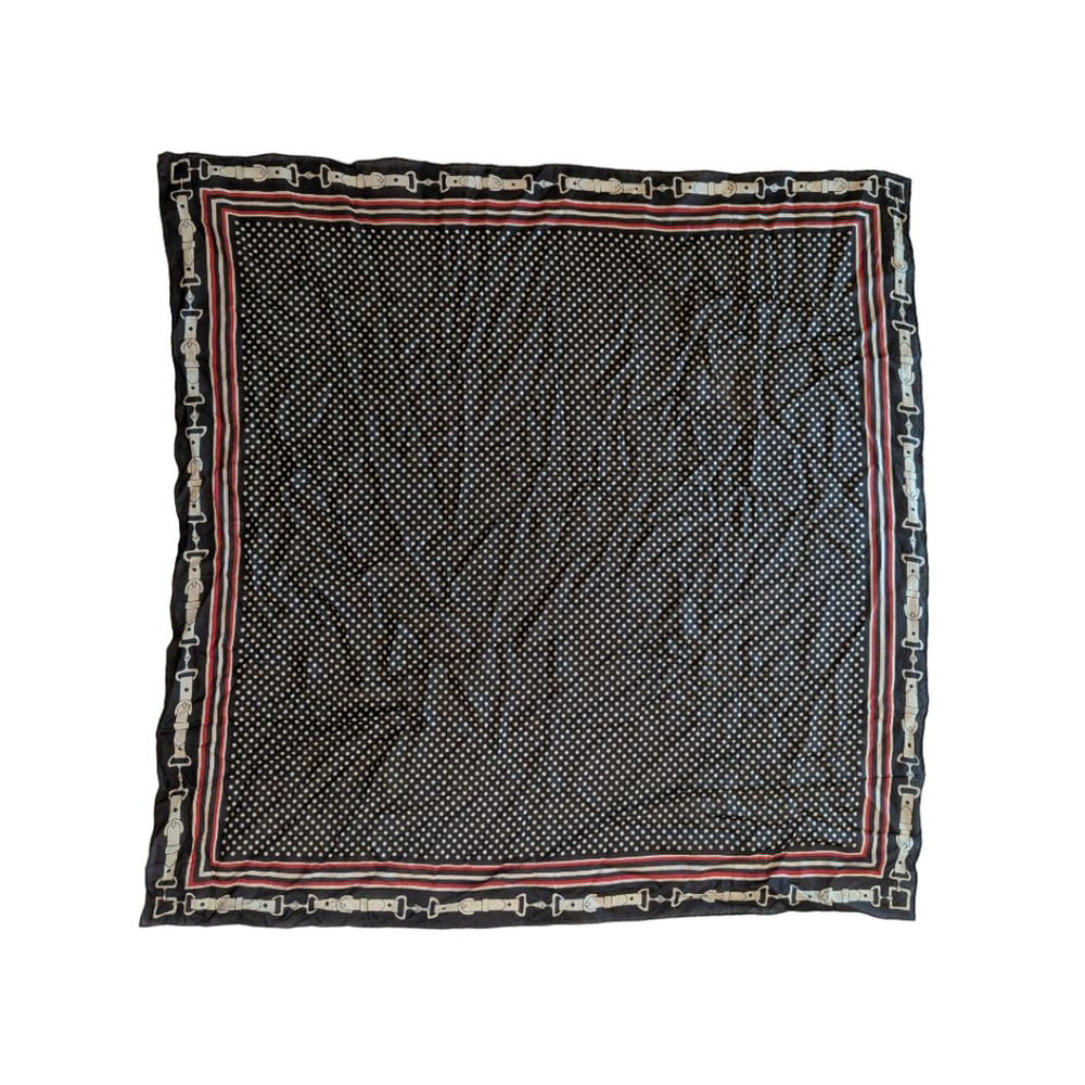 Women's 100% Pure Silk Polka Dot Buckle Print Scarf Black White Red Vintage